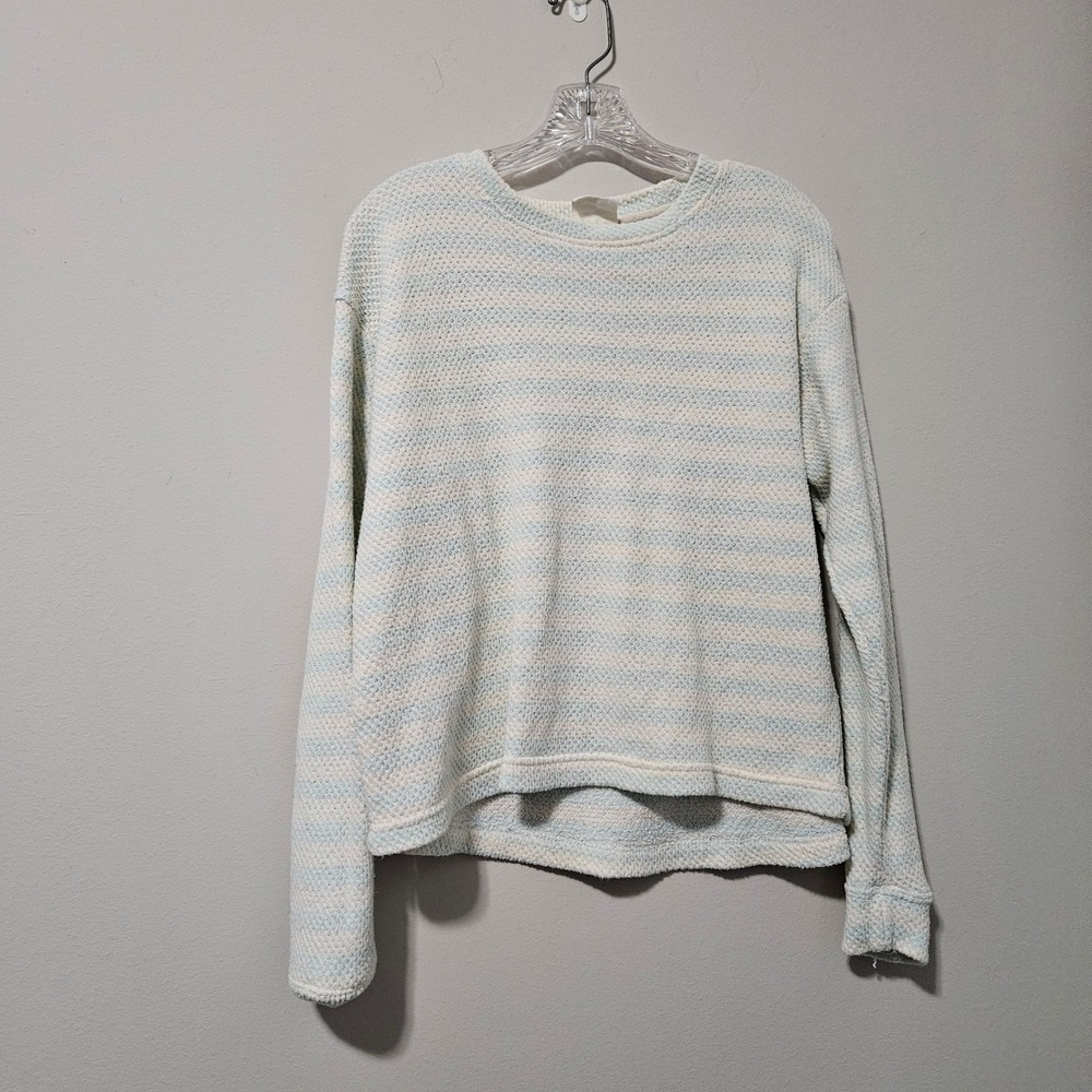 Southern Spirit Womens Medium Blue‎ Cream Striped Knit Pullover Top Long Sleeve